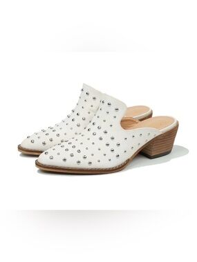 A Rider Girl White Studded Leather Mule Heels - Women